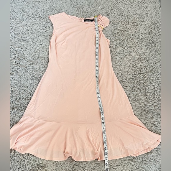 Ralph Lauren Black Label  Pink Dress with Gold Shoulder Accent Ruffled size 10 - Picture 9 of 13